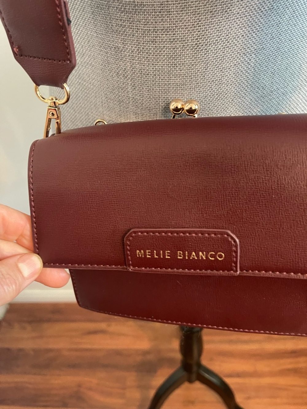 Melie Bianco Wine Red Crossbody with Gold Hardware - Picture 15 of 15